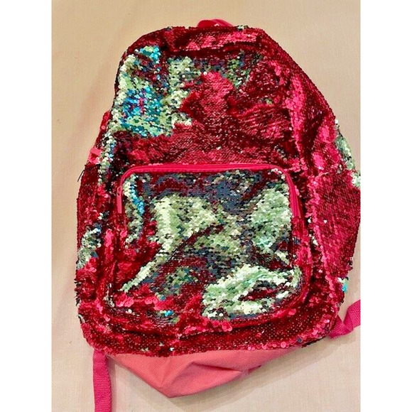 Pink Silver Flip Sequence Girls Backpack 15" x 19" - Picture 1 of 7
